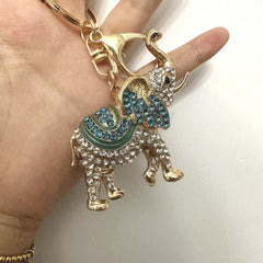 Rhinestone Elephant Keychain Car Key Pendant Golden Animal Key Ring