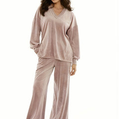 V Neck Flannel Top & Shorts Lounge Set