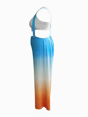 Sexy Halter Neck Crop Top & Ombre Print Jumpsuit Set