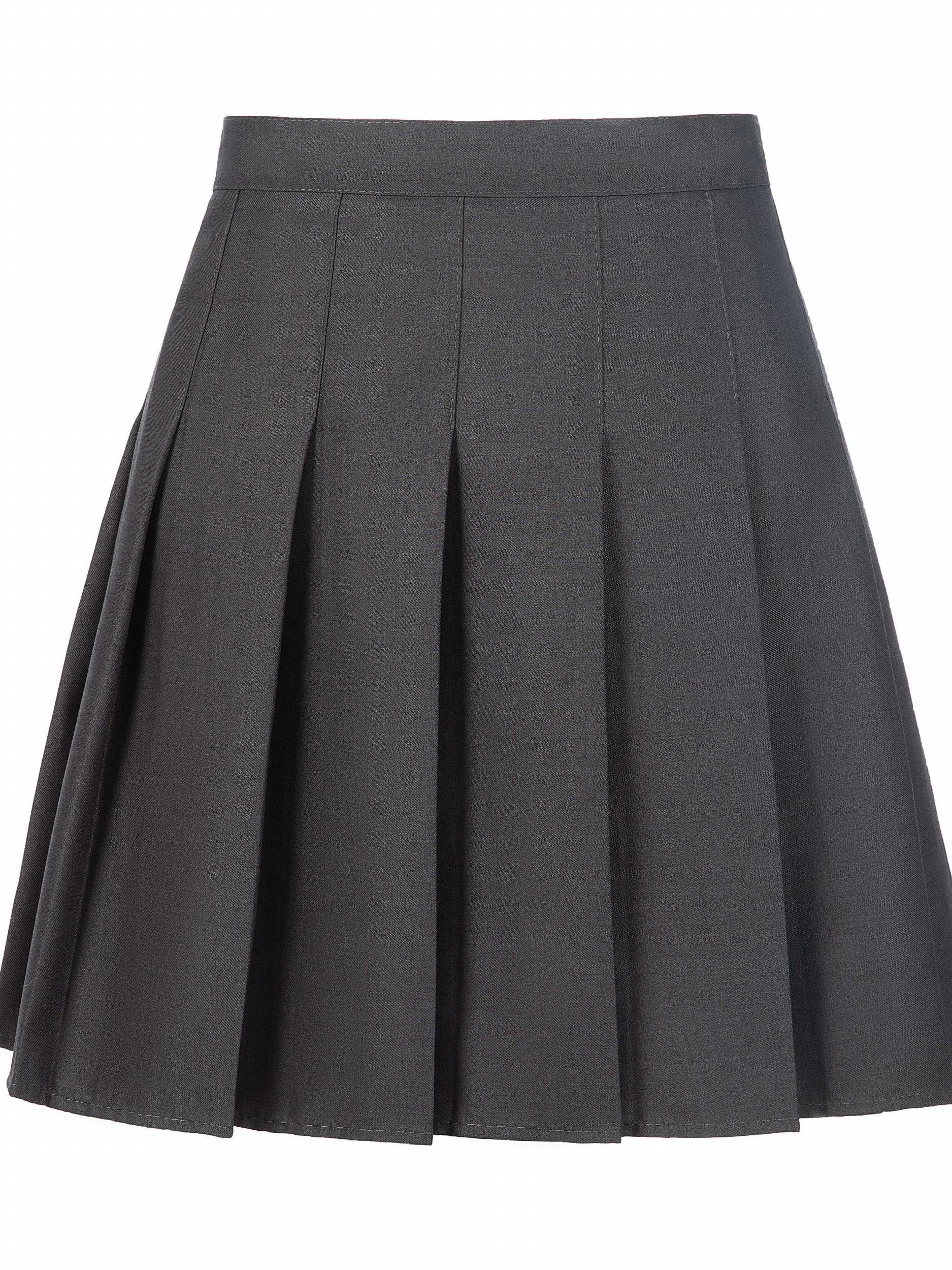 Girls High Waist Pleated Skirt Plain Varsity Style Kid Girls Versatile Skirt