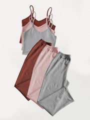 3-Piece Waffle Lounge Set Sleeveless Top & Elastic Pants