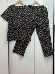 Floral Print Two-piece Set Wide Leg Pants & Tee