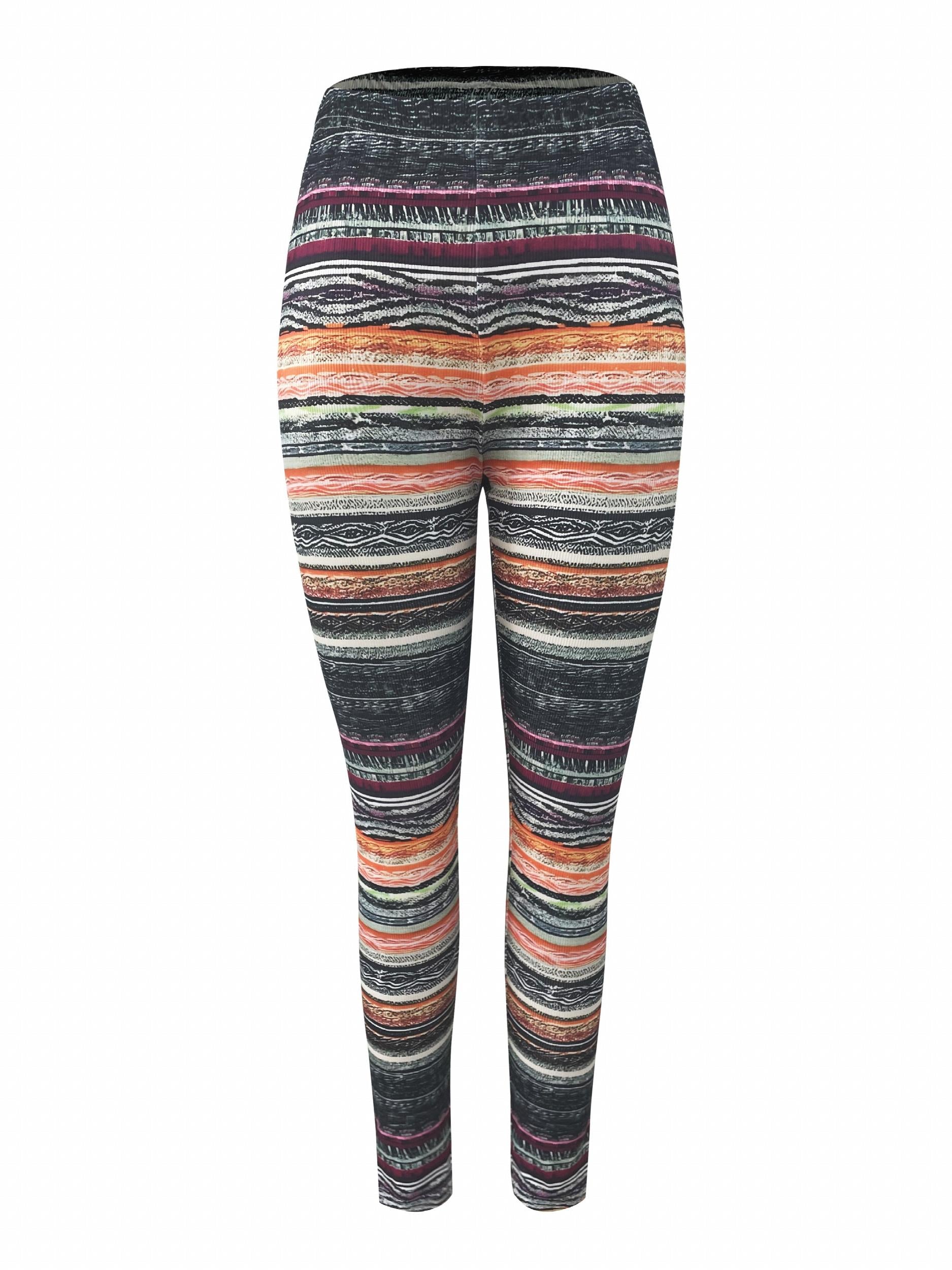 Striped High Waist Skinny Leggings Women's Clothing