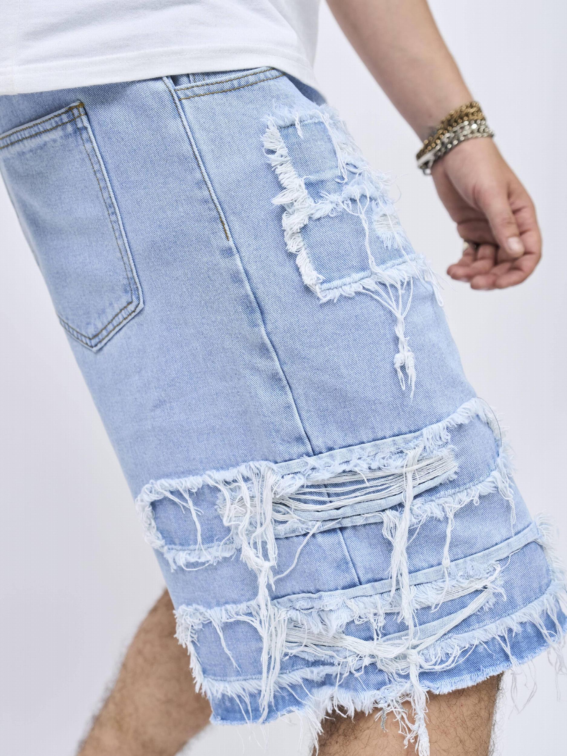 Tassels Decoration Ripped Denim Shorts Mens Casual Street Style Loose Fit
