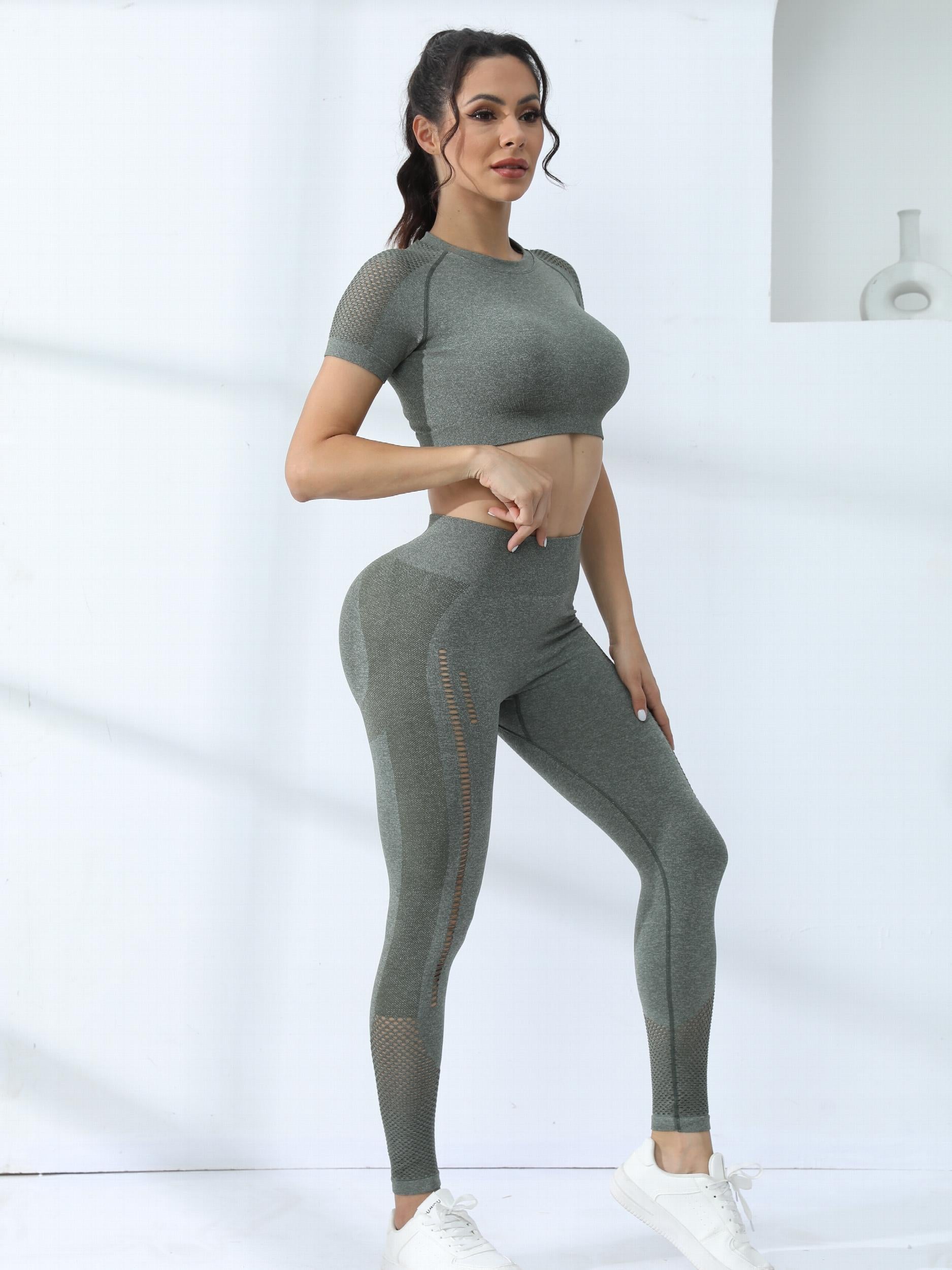 2pcs Workout Set Sports Top & Leggings Butt Lifting Activewear