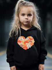 Cartoon Kitten Heart Print Long Sleeve Hoodie & Pants Set