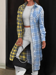 Colorblock Plaid Long Sleeve Button Up Shirt