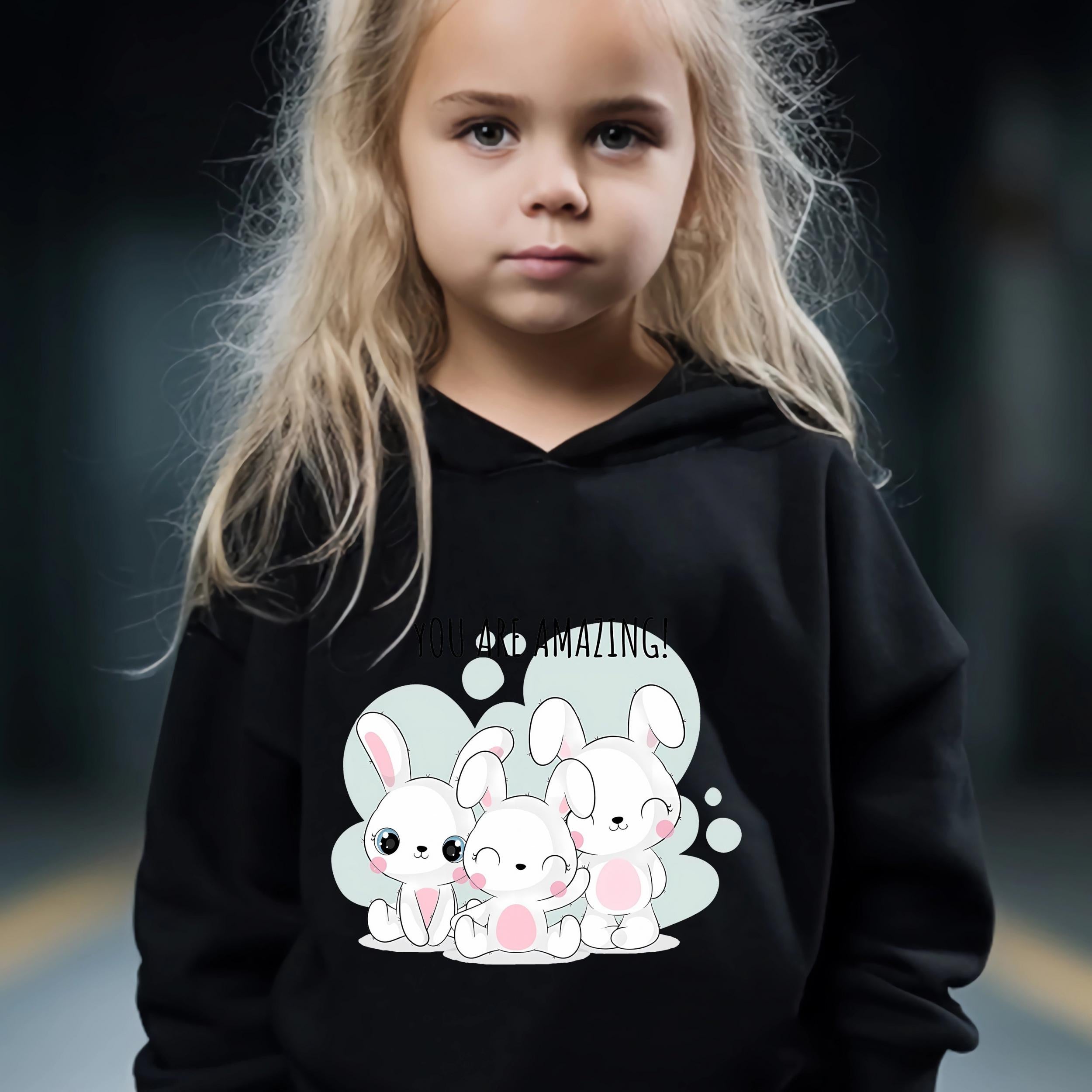 Girls 2-Piece Rabbit Hooded Sweatshirt and Sweatpants Set