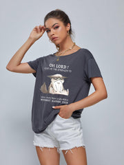 Cat Graphic Crew Neck Short Sleeve T-shirts Casual Sports Top