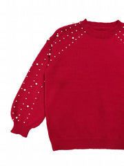 Solid Faux Pearl Long Sleeve Knitted Pullover Jumper