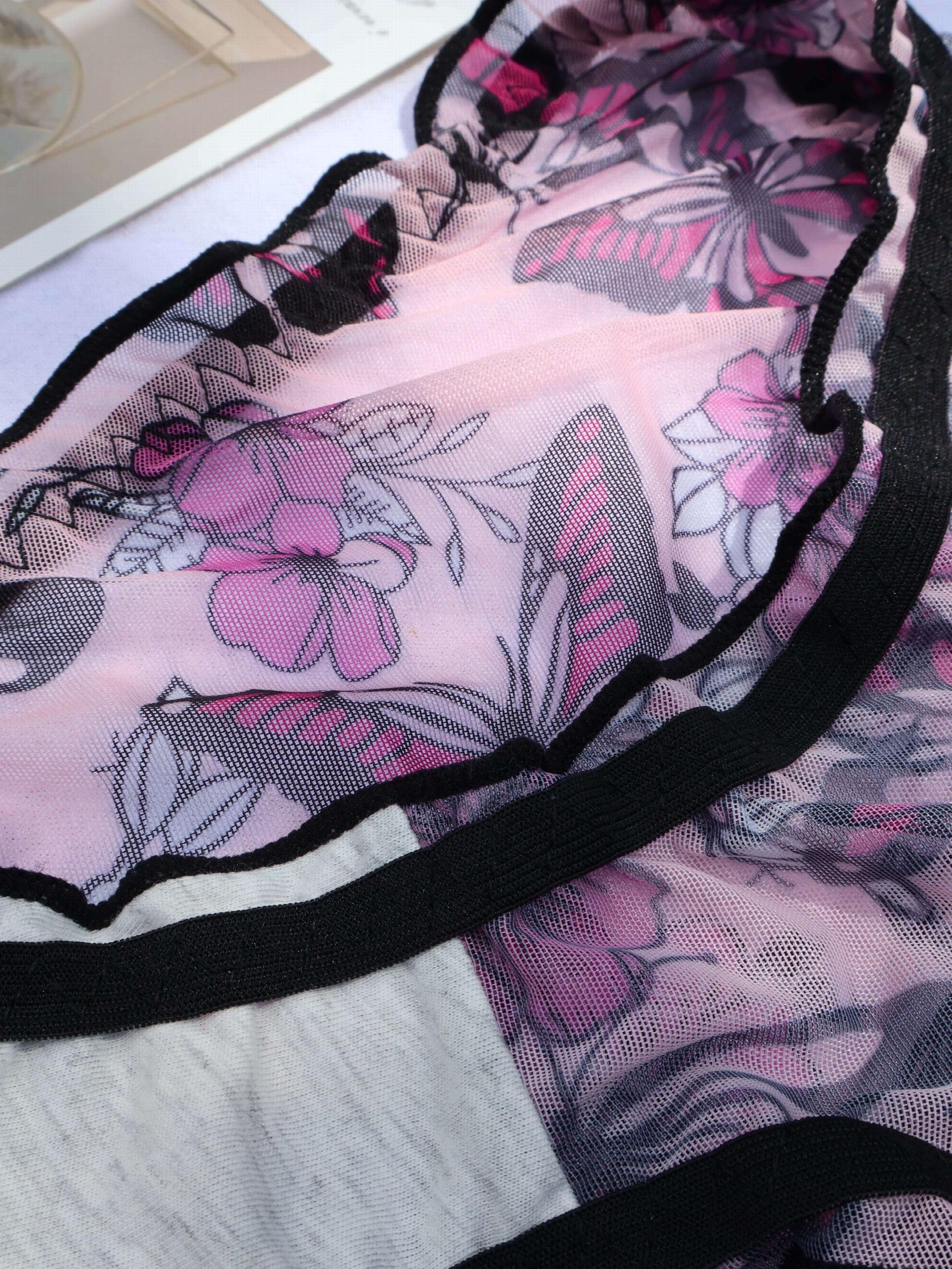 3pcs Butterfly & Polka Dot Briefs Sheer Mesh Panties Women's Lingerie