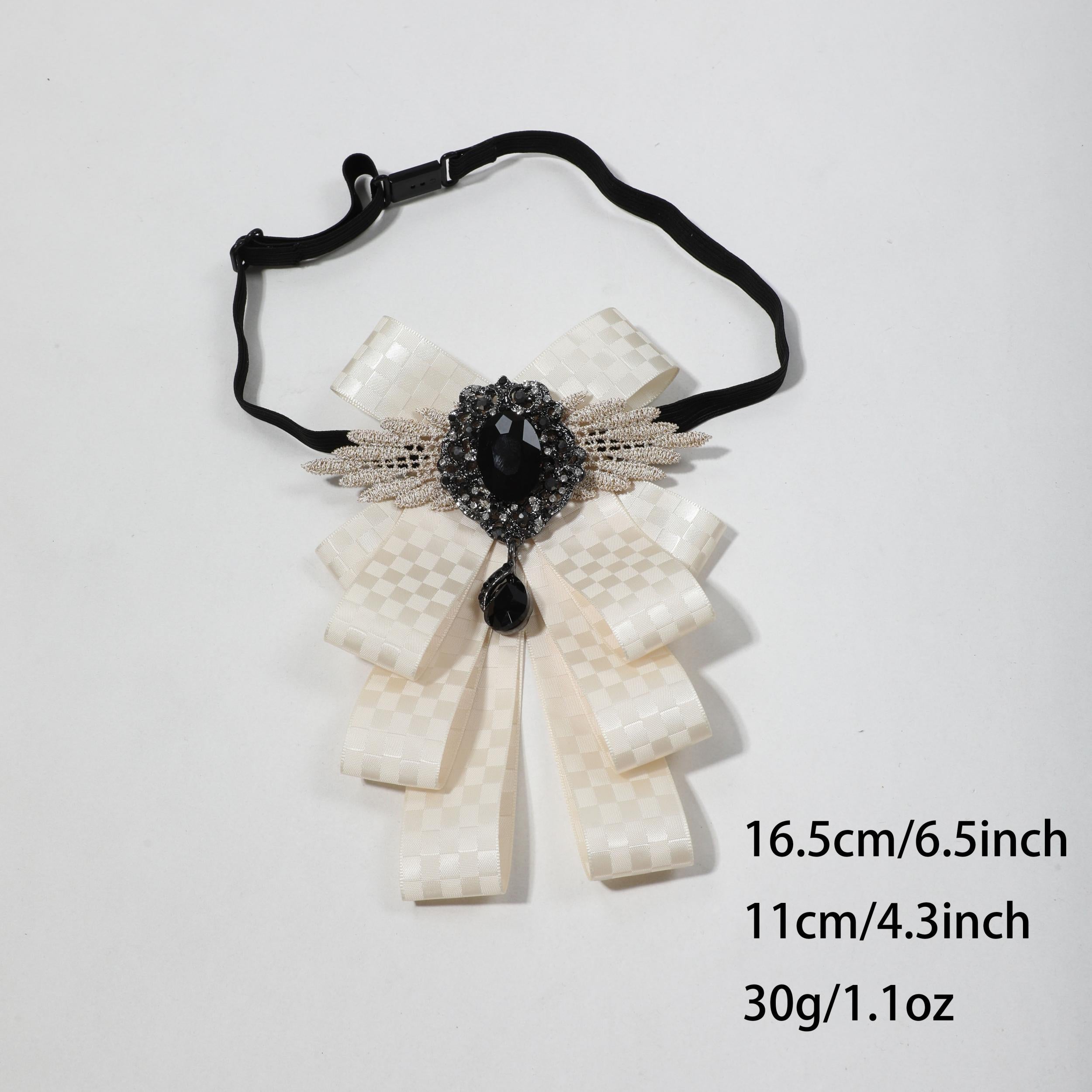 Apricot Lace Bow Tie with Plaid Pattern for Women