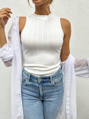 Textured Mock Neck Sleeveless Top for Summer