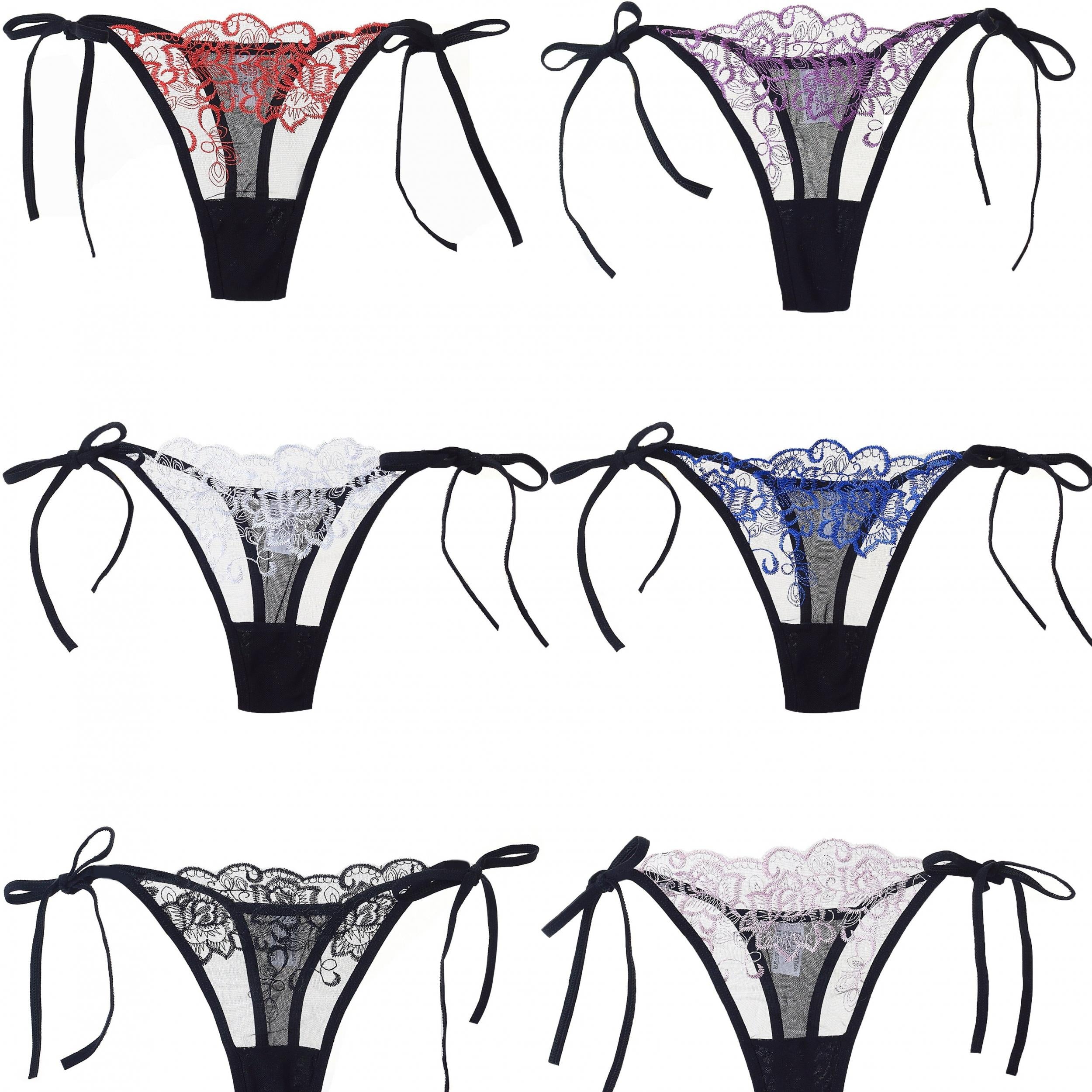 6pcs Lace Mesh Thongs Sheer Lace Up Panties Women's Lingerie