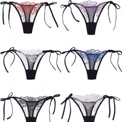 6pcs Lace Mesh Thongs Sheer Lace Up Panties Women's Lingerie