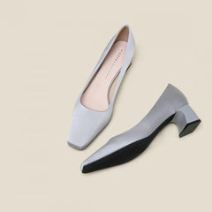 Women's Square Toe Chunky Heel Slip-On Pumps - Casual Shoes