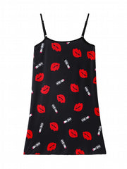 Kiss & Lipstick Print Round Neck Cami Sleep Dress