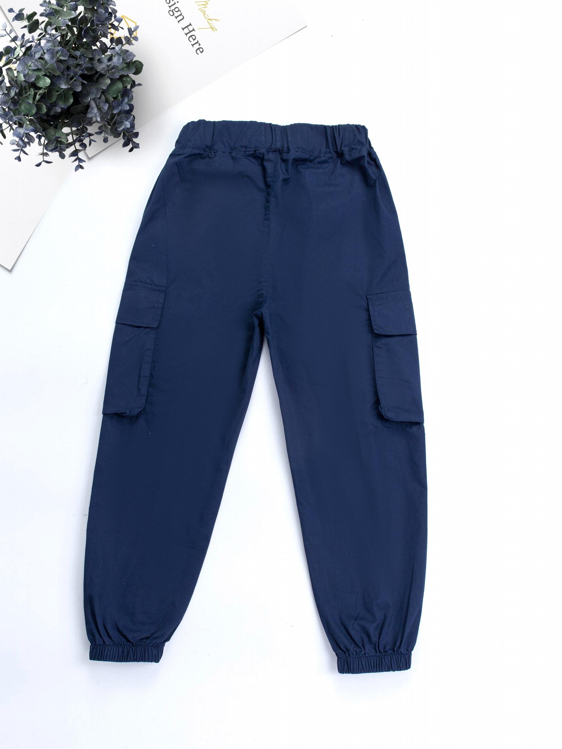 Girls Cargo Pants Elastic Waist Casual Joggers Loose Fit Trousers