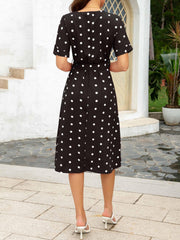 Polka Dot Crew Neck Dress Short Sleeve Knee Length Dress Women's Clothing