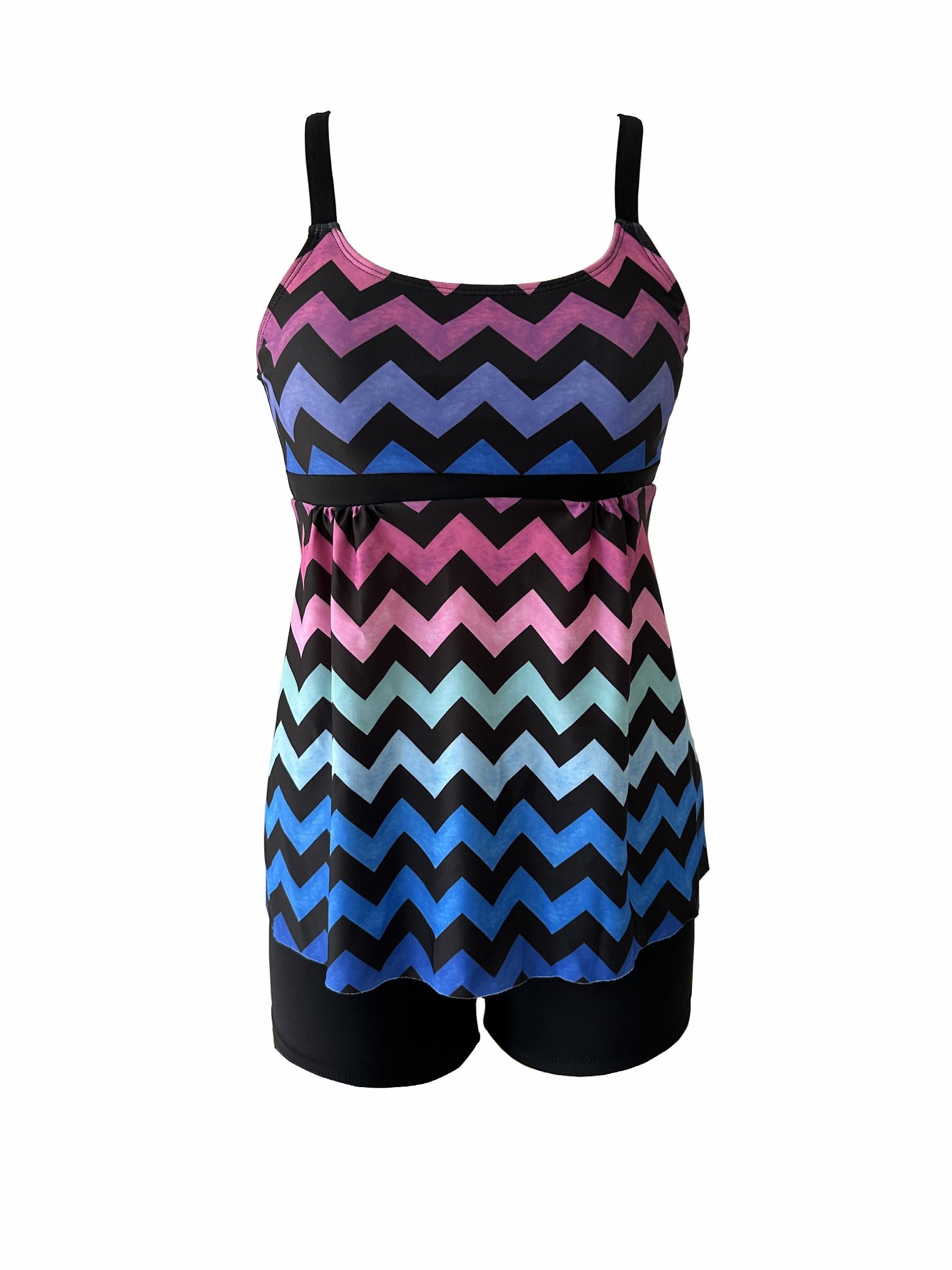 Wavy Striped Tankini Set - Two Pieces Swimsuit