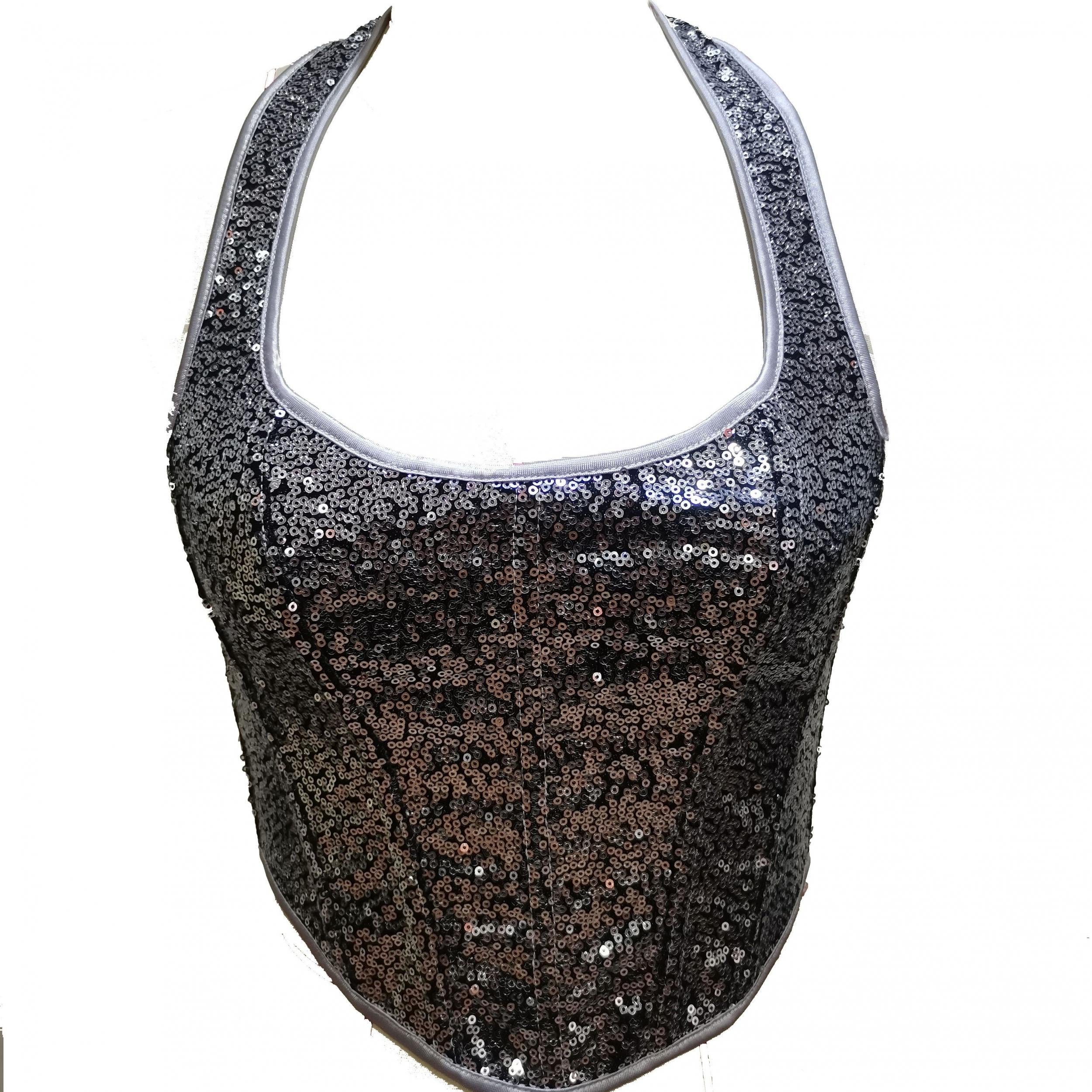 Sequin Shaping Halter Top Tummy Control Backless