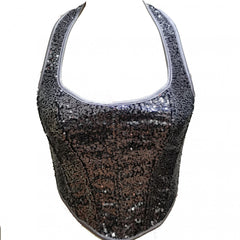 Sequin Shaping Halter Top Tummy Control Backless