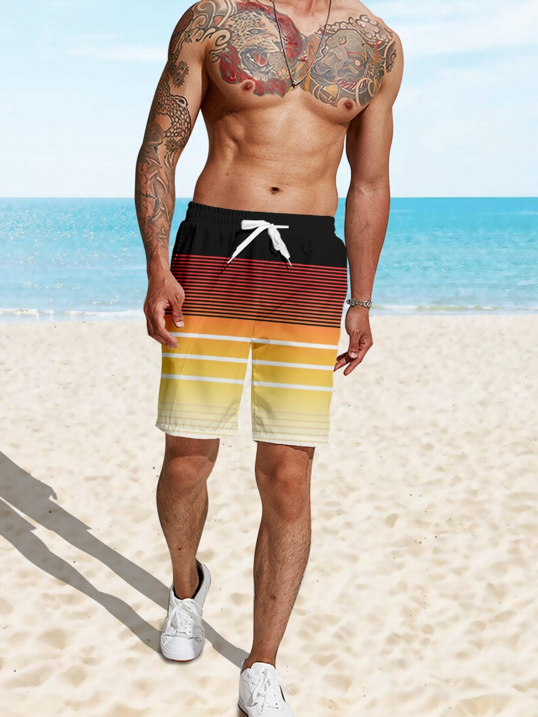 Hawaii Men's Block Beach Shorts Quick-drying Drawstring Sports Seaside Shorts