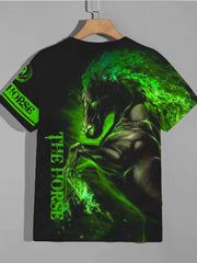 3D Horse Print Tee Men's Street Style Stretch Round Neck T-shirt