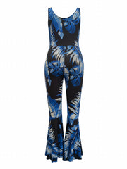 Tropical Print Flared Leg Jumpsuit