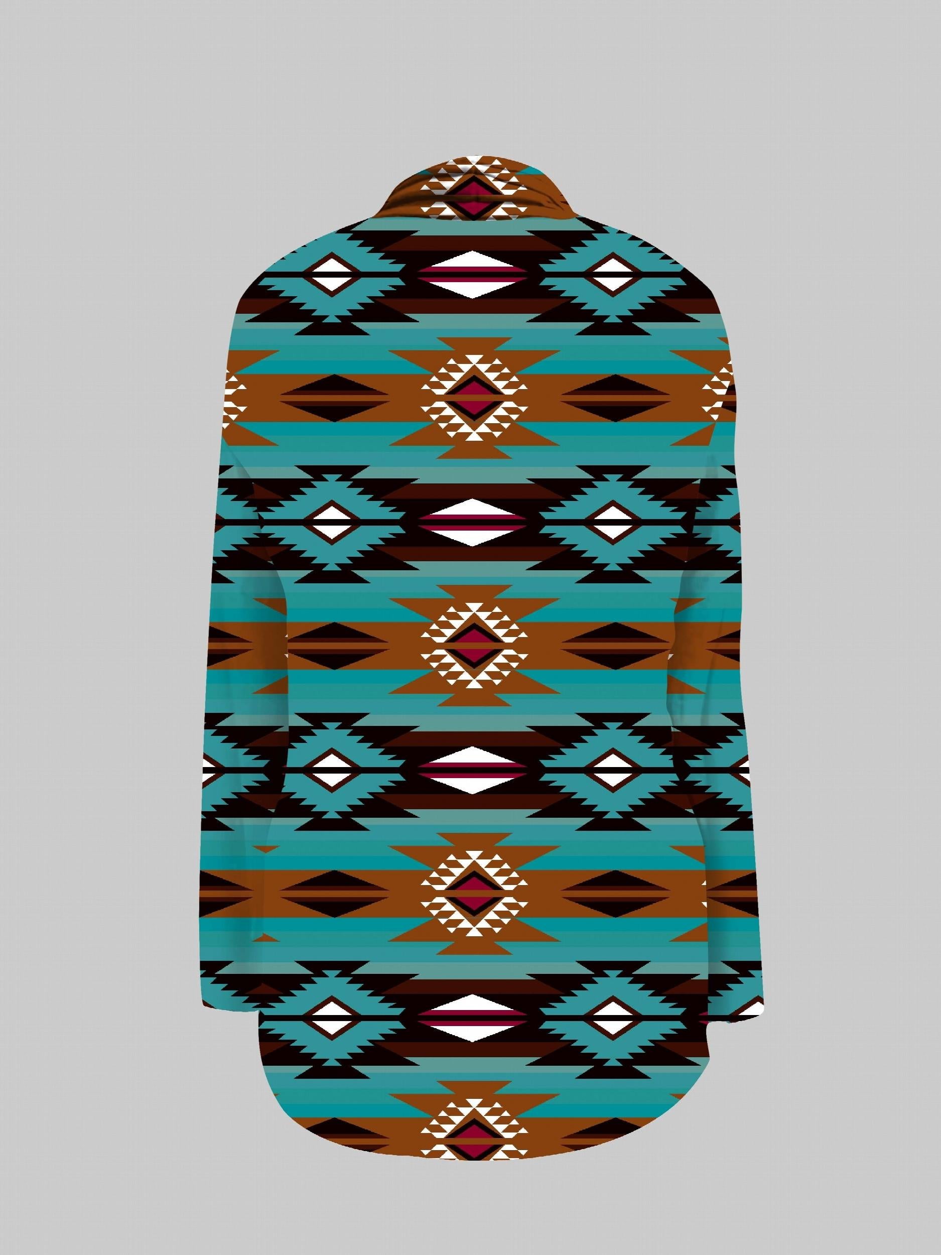 Western Ethnic Print Open Front Long Sleeve Cardigan