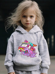 Melting Ice Cream Car Hoodie Pants Set Spring Fall Sports Girls