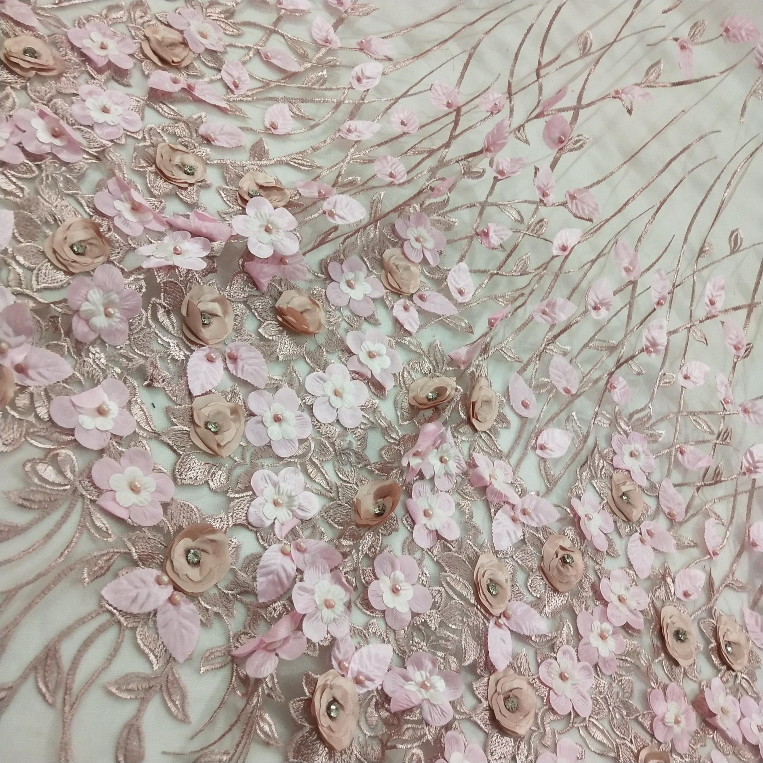 1pc Florals Rhinestones Lace Applique Pearls Embroidery Couture Net Lace Fabrics