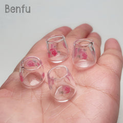4pcs Glass Cups with Floral Patterns for Dollhouse Kitchen