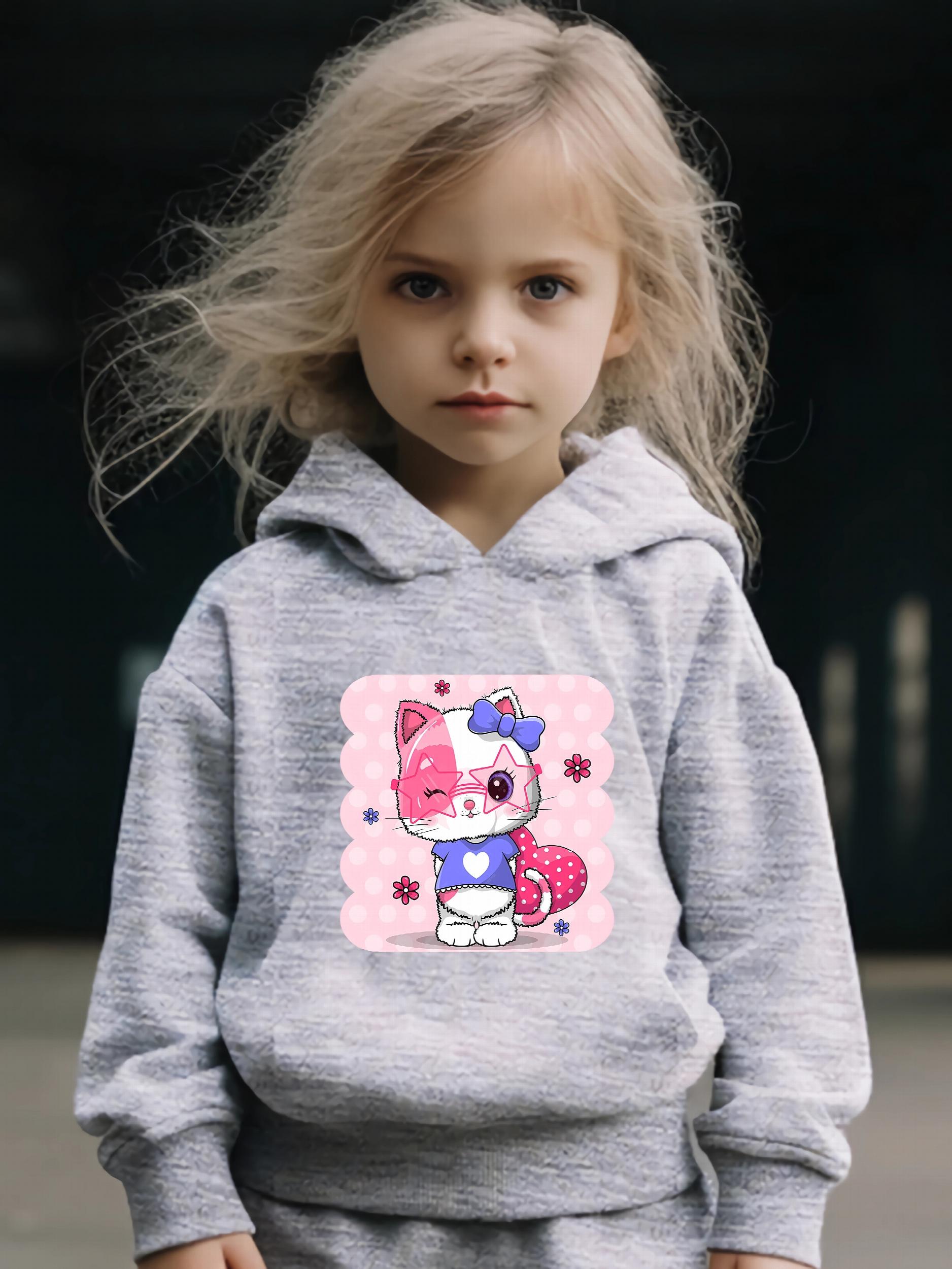Girls Sweet Kitten Graphic 2pcs Set for Spring Fall Sports