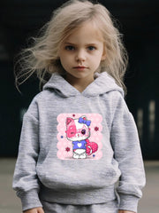 Girls Sweet Kitten Graphic 2pcs Set for Spring Fall Sports