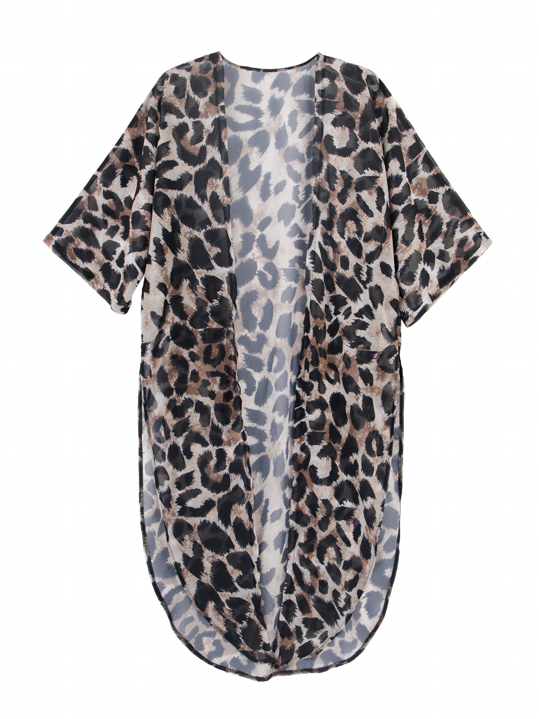 Leopard Print Cover Up Shirt V Neck Beachwear Women's Swimwear