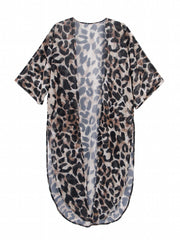 Leopard Print Cover Up Shirt V Neck Beachwear Women's Swimwear