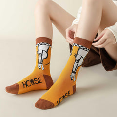 Funny Horse Pattern Crew Socks for Women