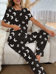 Butterfly Print Pajama Set Short Sleeve Top & Pants Women's Sleepwear