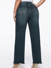 High Waist Straight Loose Boyfriend Jeans Water Ripple Embossed Crotch