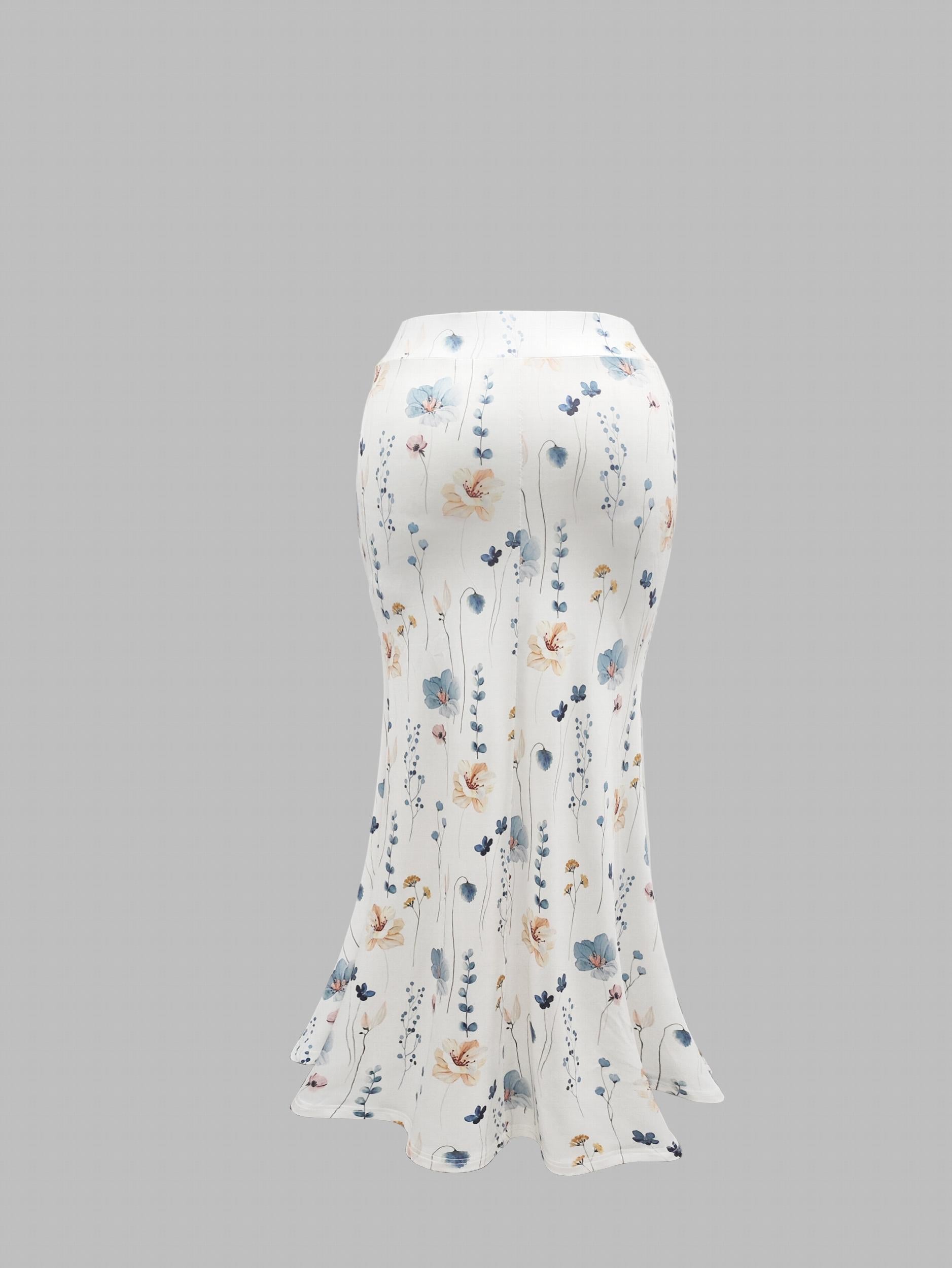 Floral Print High Rise Maxi Mermaid Skirt