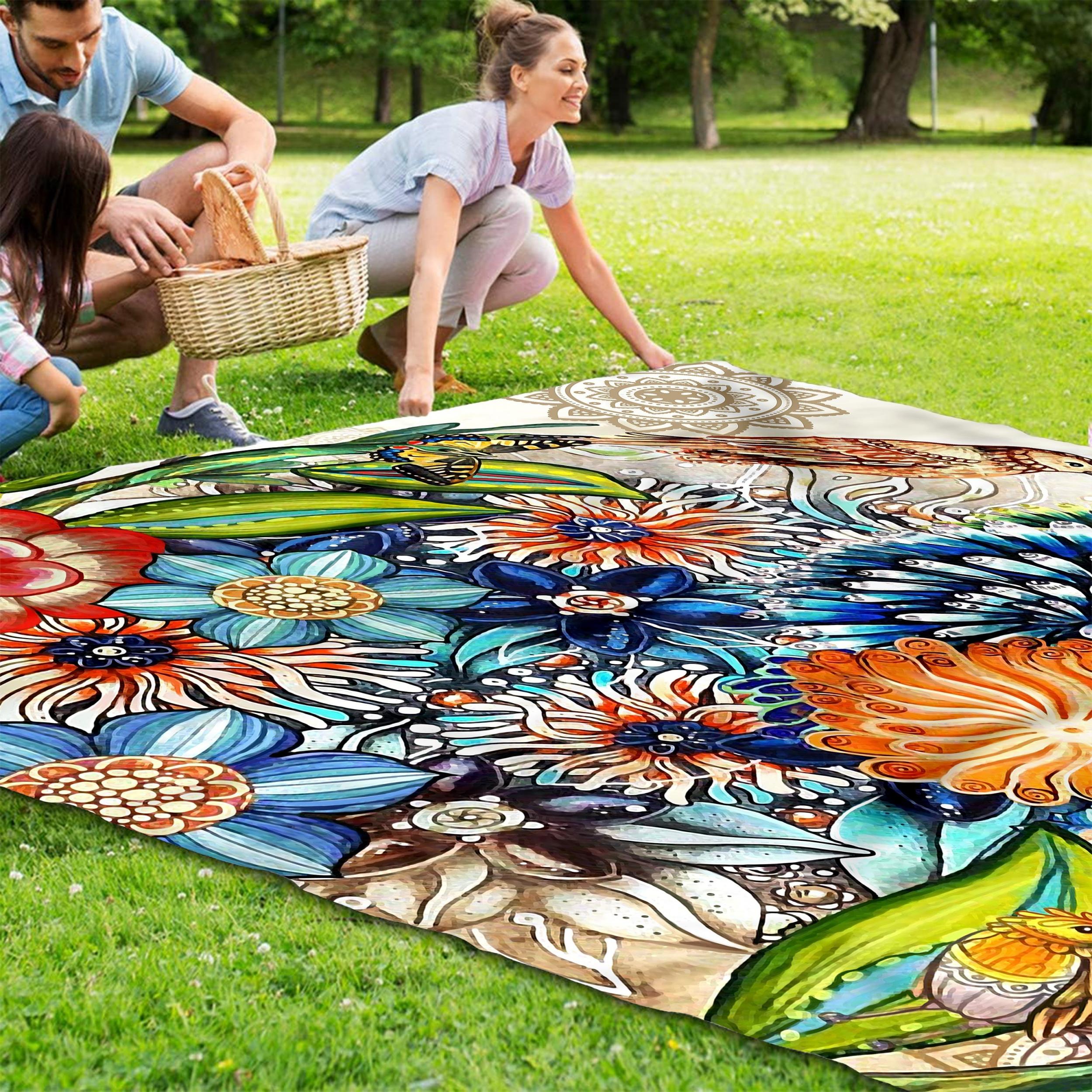 Flowers And Birds Print Outdoor Picnic Mat Waterproof Sandproof