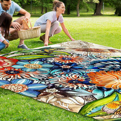 Flowers And Birds Print Outdoor Picnic Mat Waterproof Sandproof