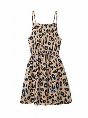 Leopard Print Spaghetti Dress Sexy Draped Sleeveless Slim Waist Mini Dress
