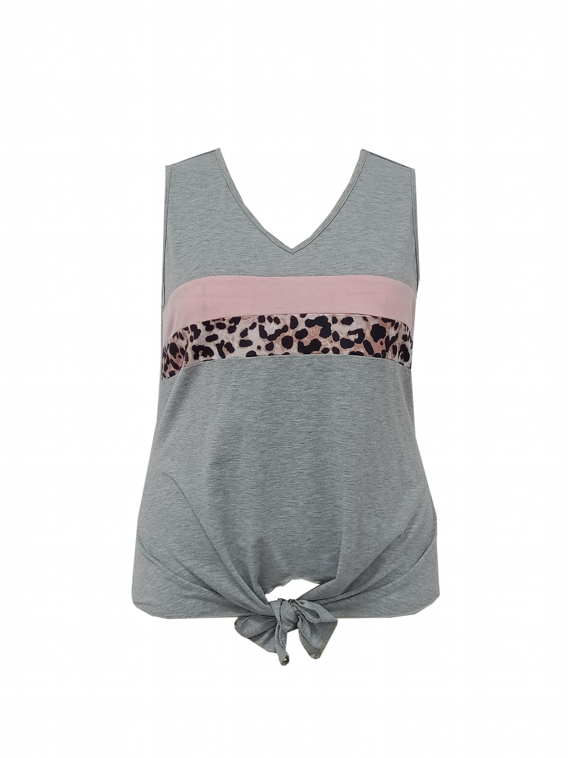 Colorblock Leopard Print V-Neck Tank Top