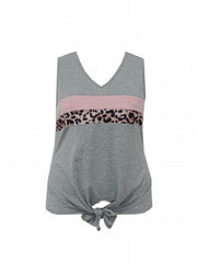 Colorblock Leopard Print V-Neck Tank Top
