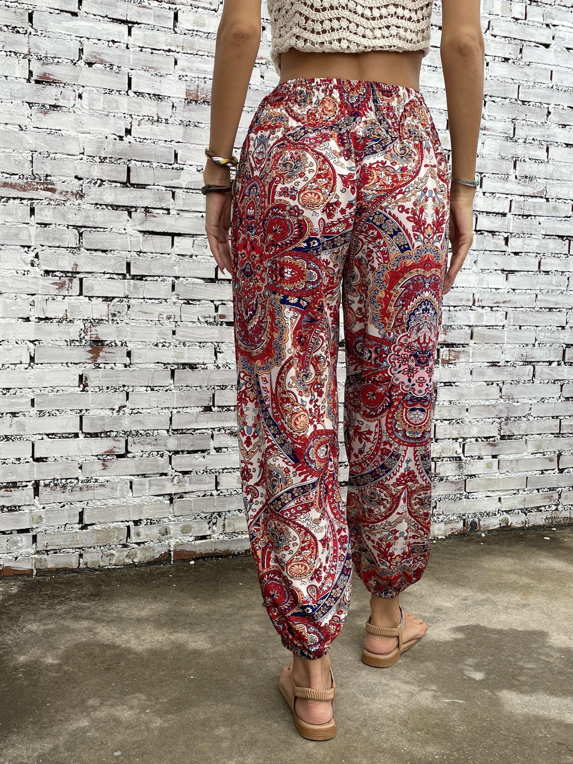 Paisley Print Smocked Waist Joggers for Women