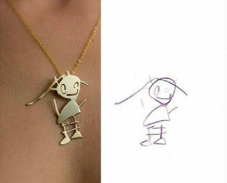 Child's Drawing Necklace Keychains Personalized Artwork Jewelry