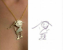 Child's Drawing Necklace Keychains Personalized Artwork Jewelry