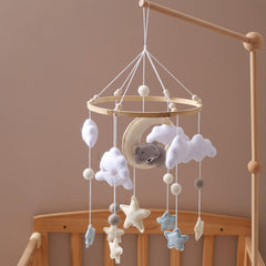 Baby Mobile Crib Toy, Gray Bear Sheep Star Shapes, Soft Pastel Colors